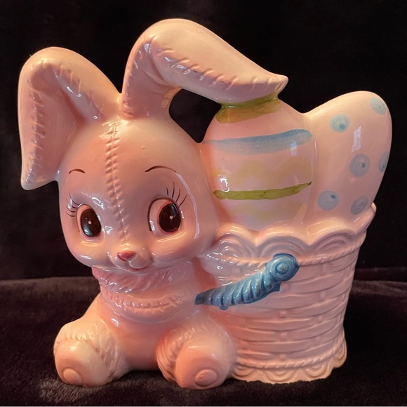 Vintage MCM Parma Anthropomorphic Bunny with Easter Basket Ceramic Planter - Picture 3 of 11